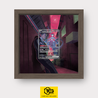 Team Rocket's Mewtwo ex DRI 231 Frames® in Chocolate Oak with UV-protective case and magnetic wall mount by TCGplate.