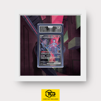 Team Rocket's Mewtwo ex DRI 231 Frames® in Cloud White, graded edition in the AOG slab, with magnetic wall mount by TCGplate.
