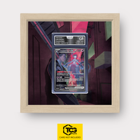 Team Rocket's Mewtwo ex DRI 231 Frames® in Life Oak, graded edition in the AOG slab, with magnetic wall mount by TCGplate.