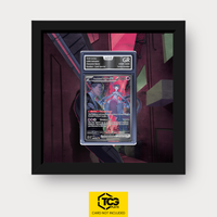 Team Rocket's Mewtwo ex DRI 231 Frames® in Pitch Black, graded edition in the AOG slab, with magnetic wall mount by TCGplate.