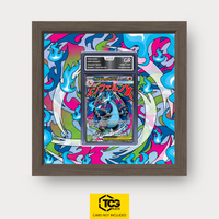 Mega Charizard X ex MEP 023 as an Extended Art display in a real wood frame with UV-protective case and magnetic wall mount by TCGplate.