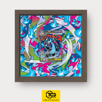 Mega Charizard X ex MEP 023 as an Extended Art display in a real wood frame with UV-protective case and magnetic wall mount by TCGplate.