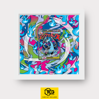 Mega Charizard X ex MEP 023 as an Extended Art display in a real wood frame with UV-protective case and magnetic wall mount by TCGplate.