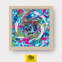 Mega Charizard X ex MEP 023 as an Extended Art display in a real wood frame with UV-protective case and magnetic wall mount by TCGplate.