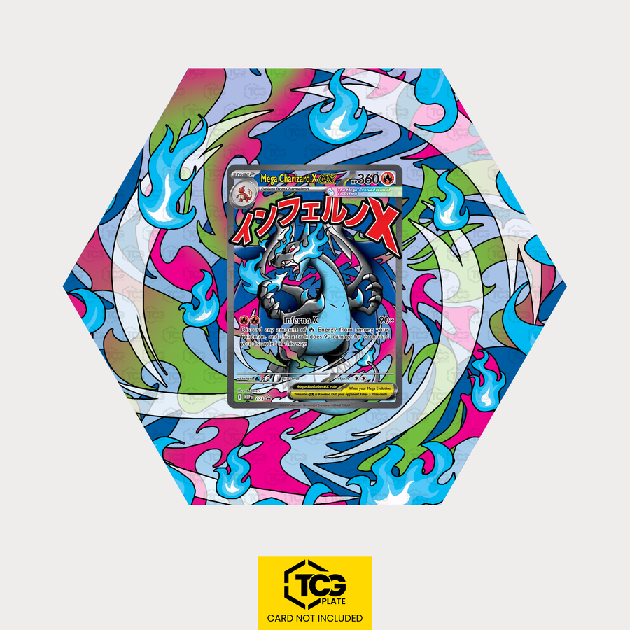 Mega-Glurak X ex MEP 023 als sechseckiges Extended Art Hex Shapes Display mit UV-Schutz-Case und magnetischer Wandhalterung von TCGplate.