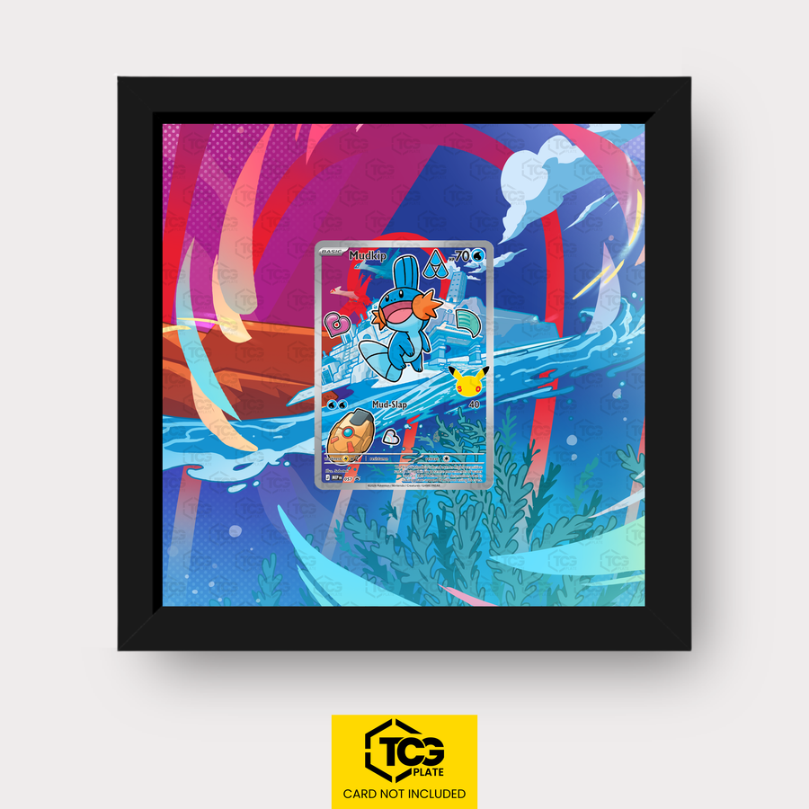 Hydropi MEP 057 als Extended Art Display im Echtholzrahmen mit UV-Schutz-Case und magnetischer Wandhalterung von TCGplate.