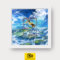 Zapdos ex MEW 202 als Extended Art Display im Echtholzrahmen mit UV-Schutz-Case und magnetischer Wandhalterung von TCGplate.