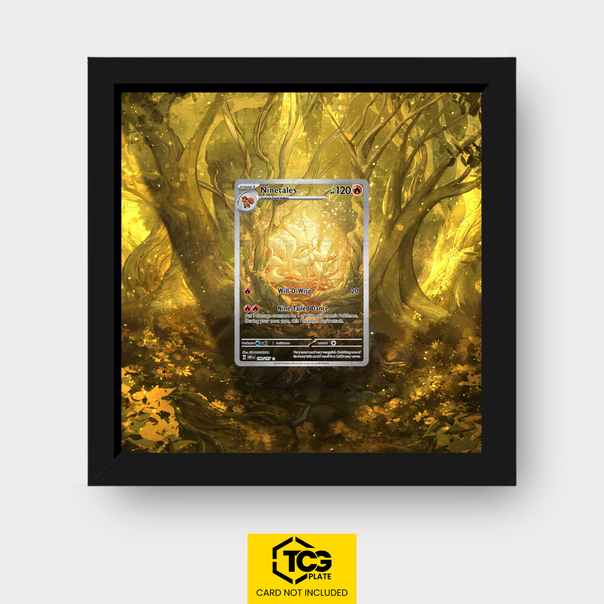 Vulnona OBF 199 als Extended Art Display im Echtholzrahmen mit UV-Schutz-Case und magnetischer Wandhalterung von TCGplate.
