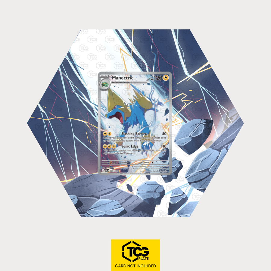 Voltenso PBL 089 als sechseckiges Extended Art Hex Shapes Display mit UV-Schutz-Case und magnetischer Wandhalterung von TCGplate.
