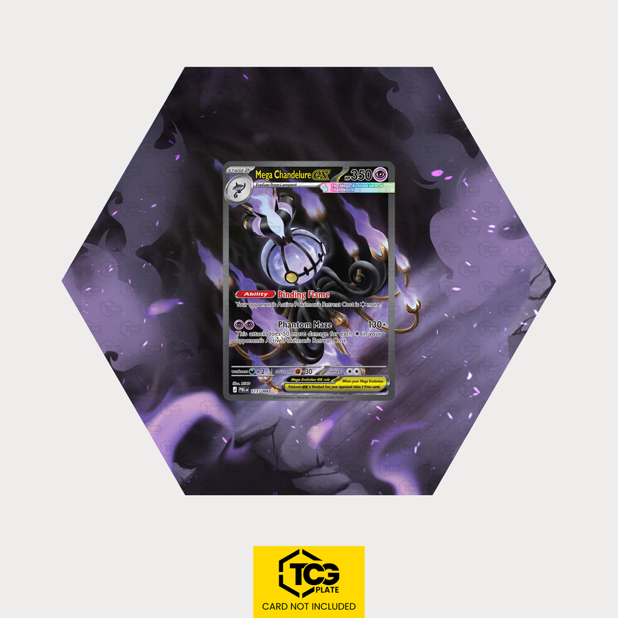 Mega-Skelabra ex PBL 115 als sechseckiges Extended Art Hex Shapes Display mit UV-Schutz-Case und magnetischer Wandhalterung von TCGplate.