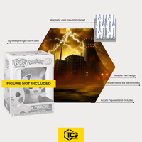Package contents of the Hex Shapes® Lightning: display, acrylic stand and magnetic wall mount – a collectible figure is not included.