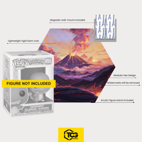 What's in the box of the Hex Shapes® Fire without figure: display, acrylic stand and magnetic wall mount. A collectible figure is not included.