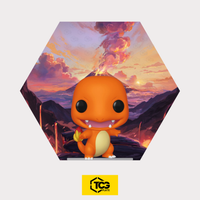 Hex Shapes® Fire by TCGplate with the Charmander figure on the acrylic stand - part of the bundle.