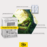 What's in the box of the Hex Shapes® Grass: display, acrylic stand and magnetic wall mount. A collectible figure is not included.