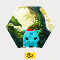 Hex Shapes® Grass by TCGplate with the Ivysaur figure on the acrylic stand - part of the bundle.