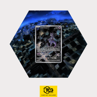 Mewtwo SVP 052 as a hexagonal Extended Art Hex Shapes display with UV-protective case and magnetic wall mount by TCGplate.