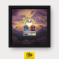 Latias & Latios GX TEU 170 als Extended Art Display im Echtholzrahmen mit UV-Schutz-Case und magnetischer Wandhalterung von TCGplate.