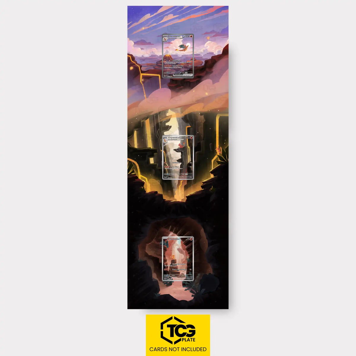 Charizard, Charmeleon, Charmander Pokémon TCG cards in TCGplate Extended Art Display for collector showcase