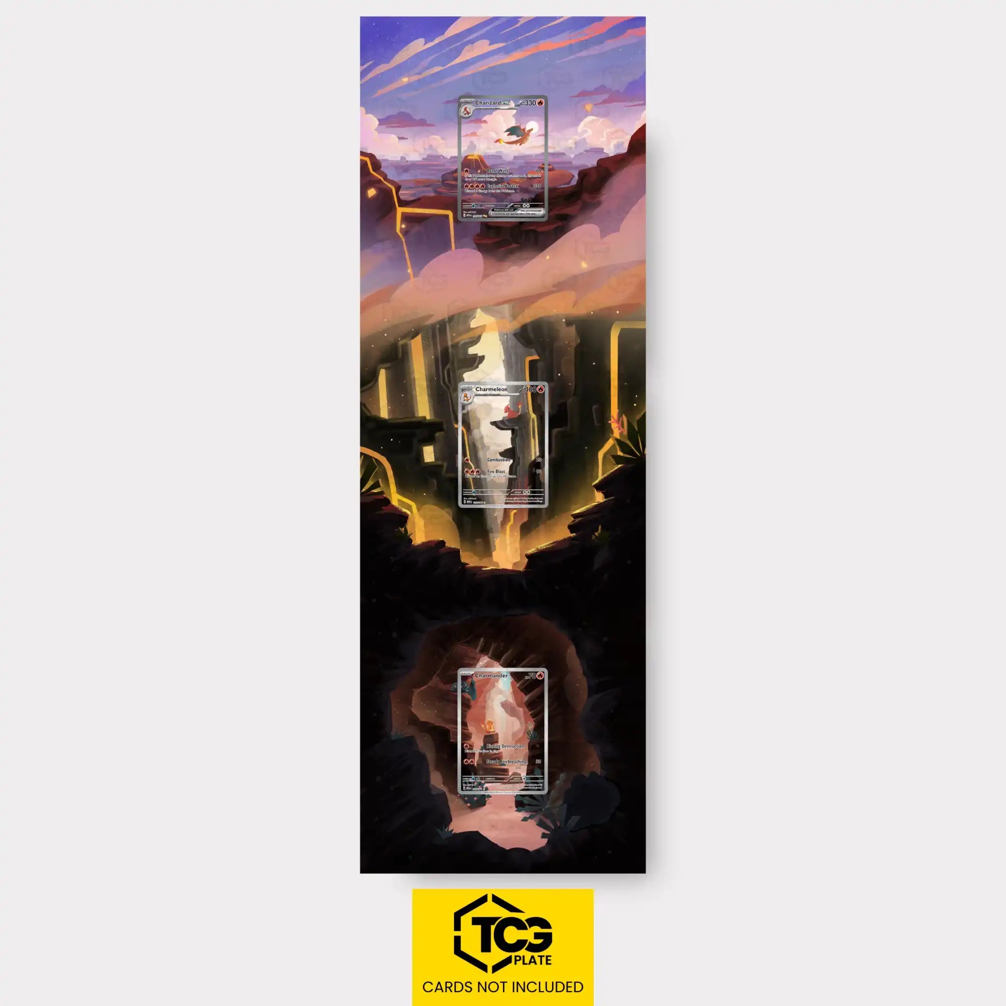 Charizard, Charmeleon, Charmander Pokémon TCG cards in TCGplate Extended Art Display for collector showcase