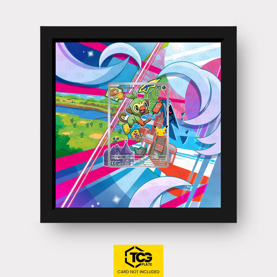 Grookey Pokémon TCG card displayed in a TCGplate Extended Art Display for collectors to showcase.
