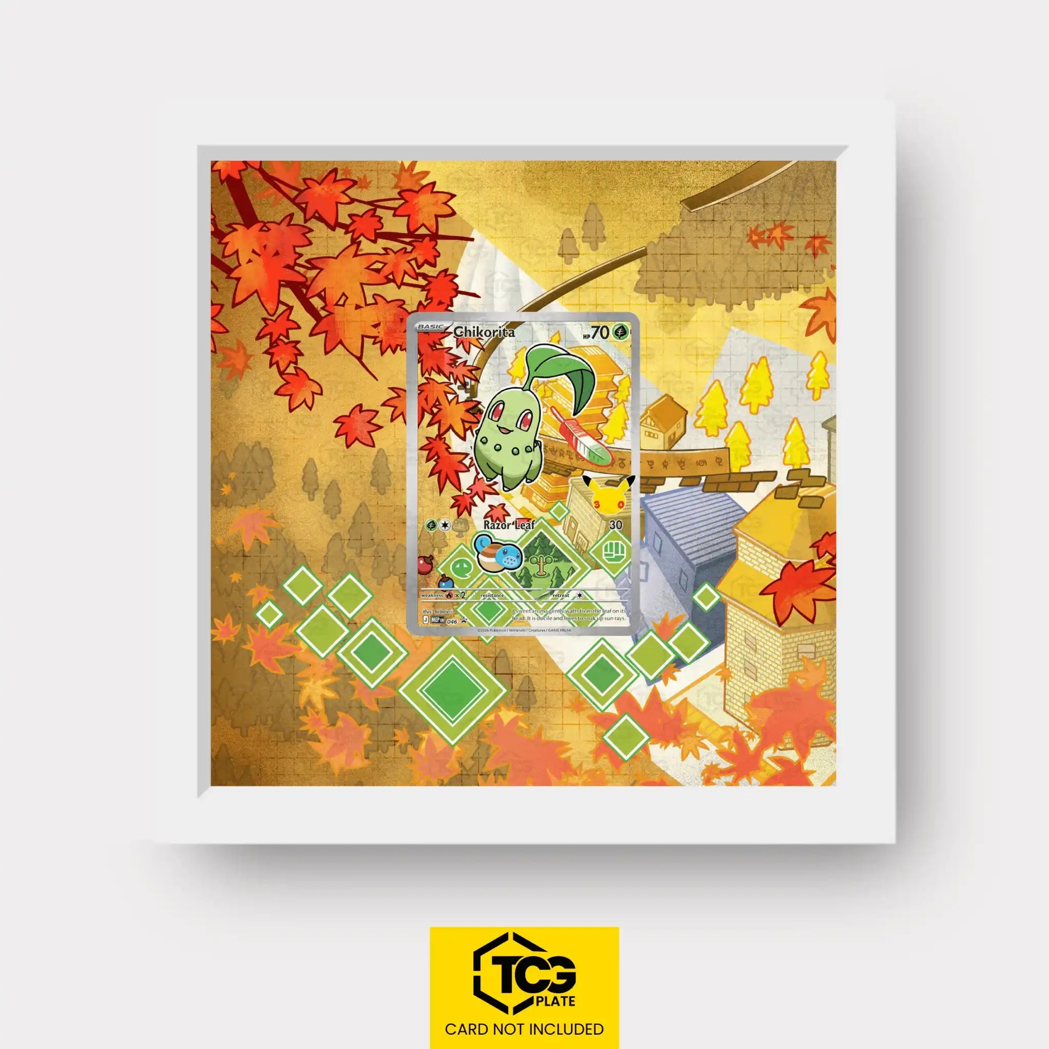 Chikorita Pokémon TCG card displayed in a TCGplate Extended Art Display for collectors to showcase trading cards.