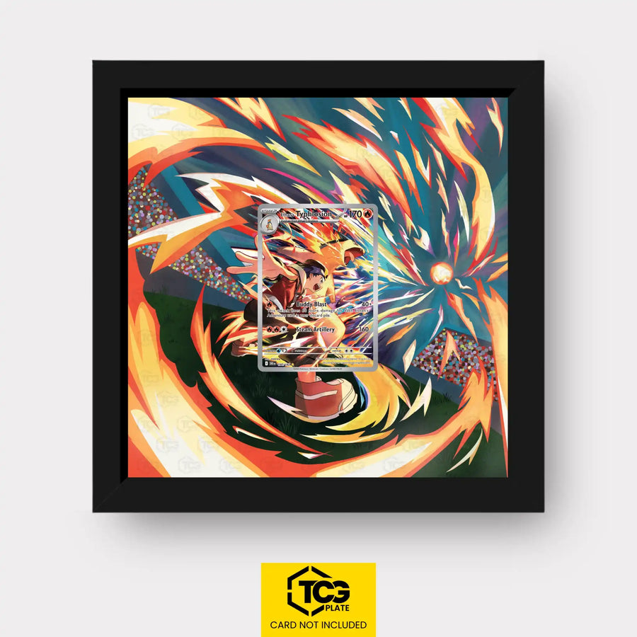 Ethan's Typhlosion Pokémon TCG card in TCGplate Extended Art Display for collector showcase