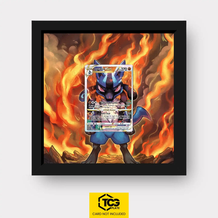 Lucario VSTAR Pokémon TCG card in TCGplate Extended Art Display for collector showcase.
