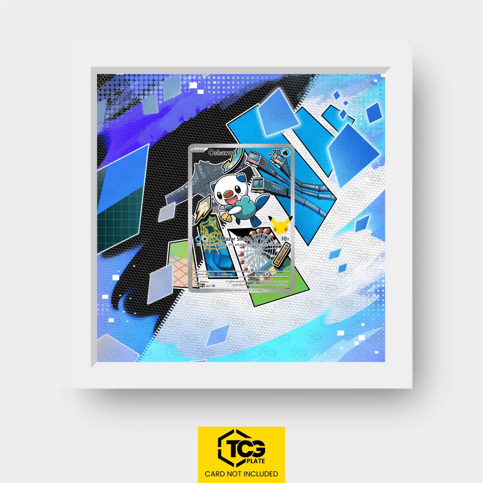 Oshawott Pokémon TCG card in TCGplate Extended Art Display for collectors to showcase trading cards.