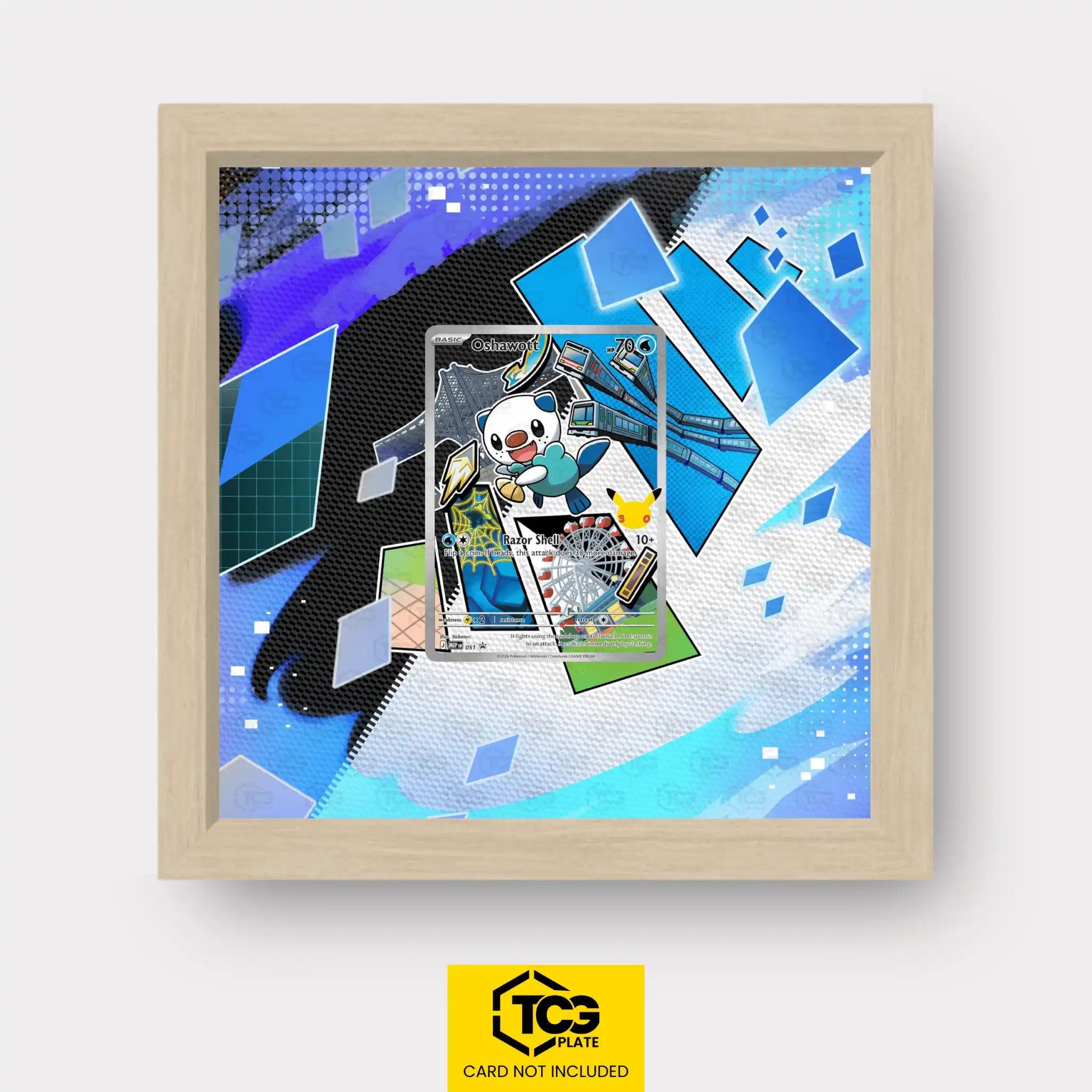 Oshawott Pokémon TCG card in TCGplate Extended Art Display for collectors to showcase trading cards.