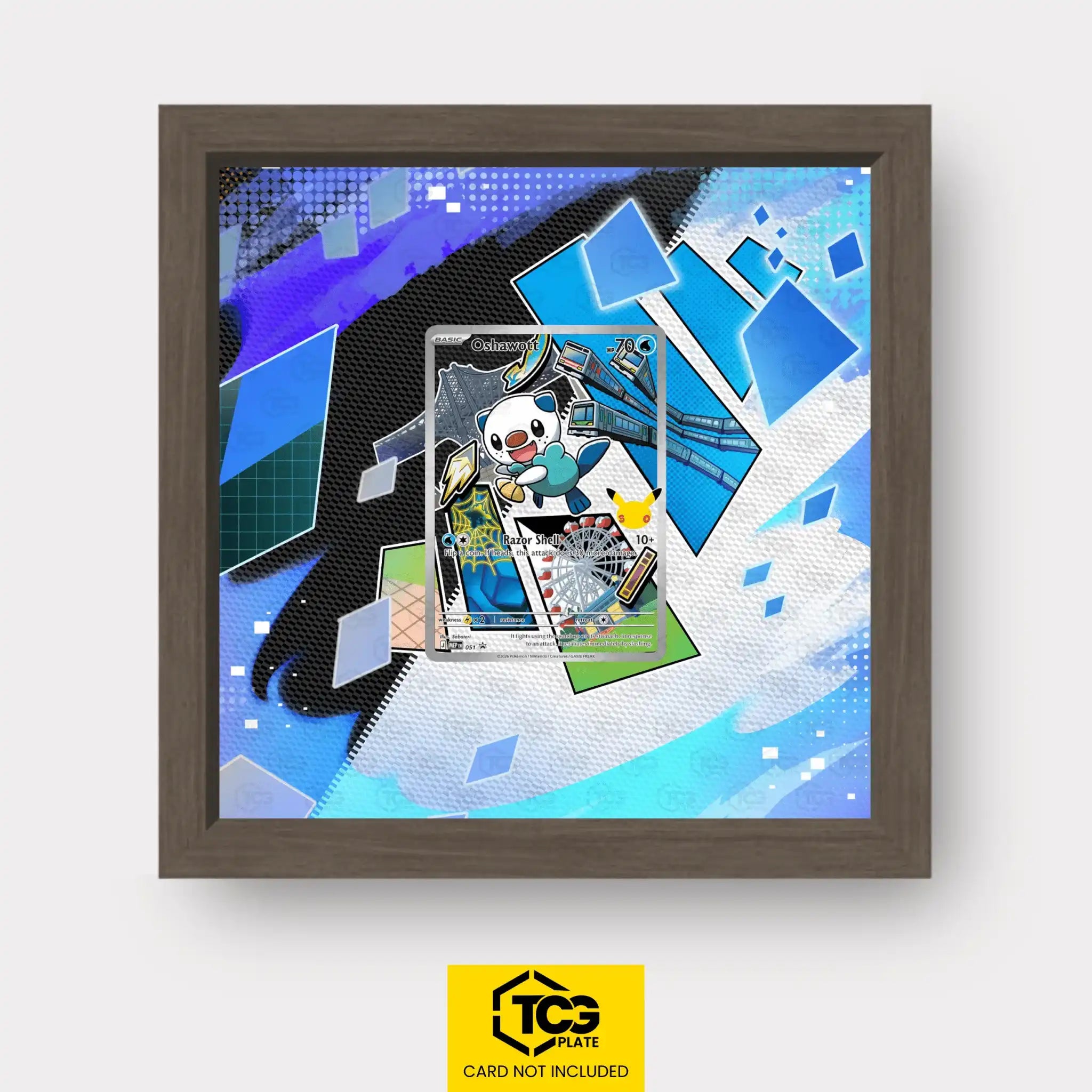 Oshawott Pokémon TCG card in TCGplate Extended Art Display for collectors to showcase trading cards.