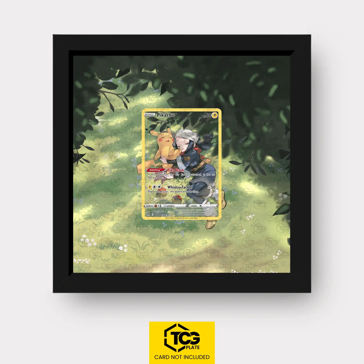 Pikachu Pokémon TCG card displayed in a TCGplate Extended Art Display for collectors to showcase.