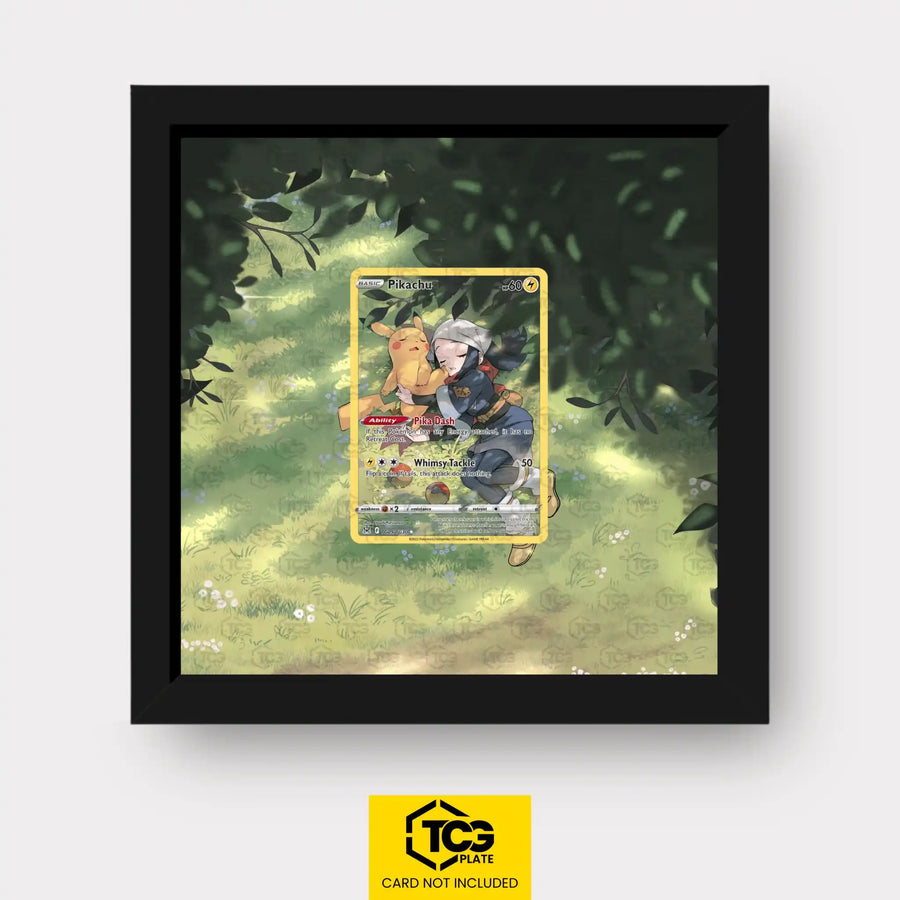 Pikachu Pokémon TCG card displayed in a TCGplate Extended Art Display for collectors to showcase.