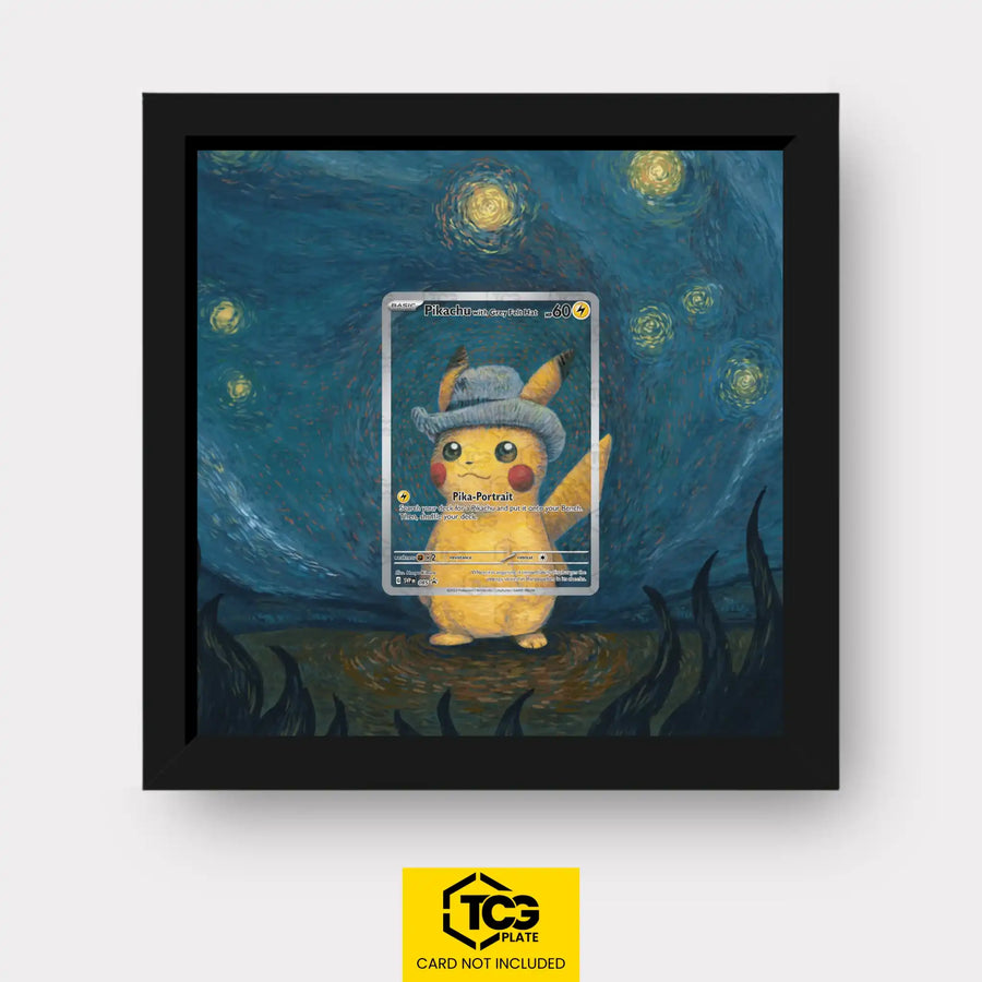 Pikachu with Grey Felt Hat Pokémon TCG card in TCGplate Extended Art Display for collectors