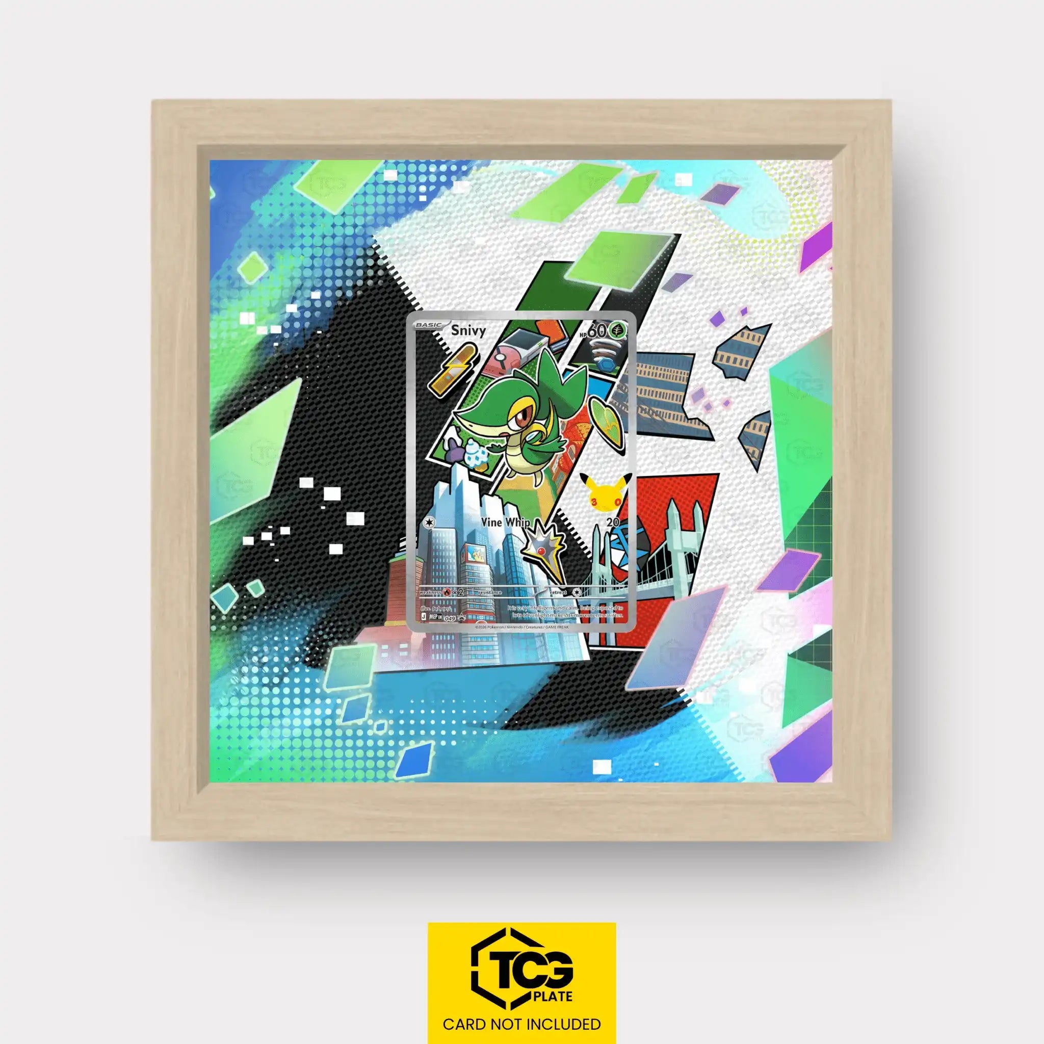 Snivy Pokémon TCG card displayed in a TCGplate Extended Art Display for collectors to showcase trading cards.