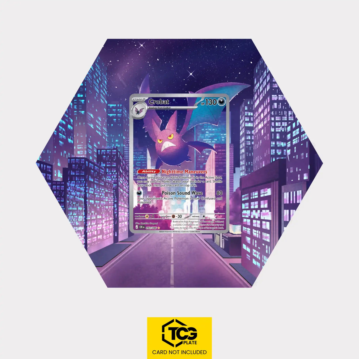 Crobat Pokémon TCG card in TCGplate Hex Shape Extended Art Display for collectors to showcase cards.