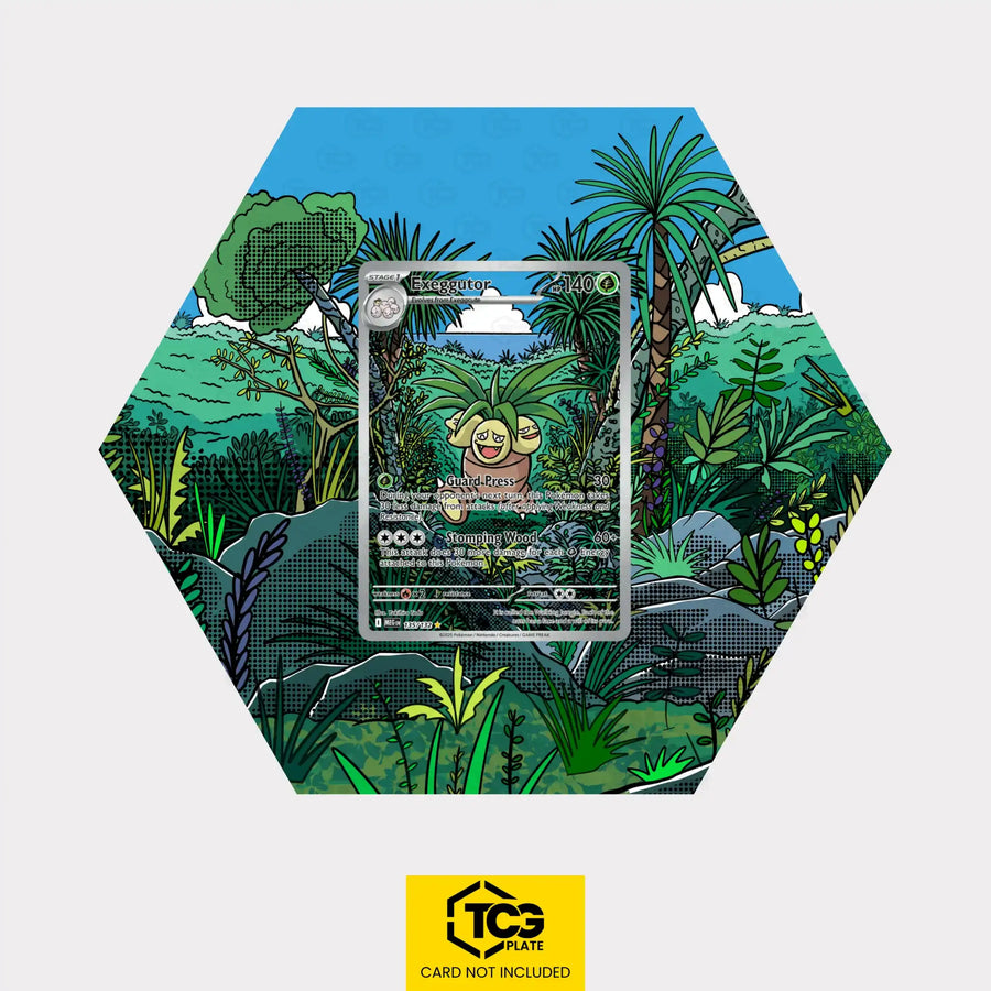 Exeggutor Pokémon TCG card in TCGplate Hex Shape Extended Art Display for collectors to showcase cards.