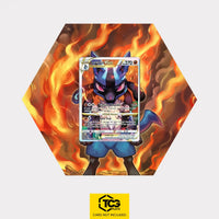 Lucario VSTAR Pokémon TCG card displayed in a TCGplate Hex Shape Extended Art Display for collector showcase.