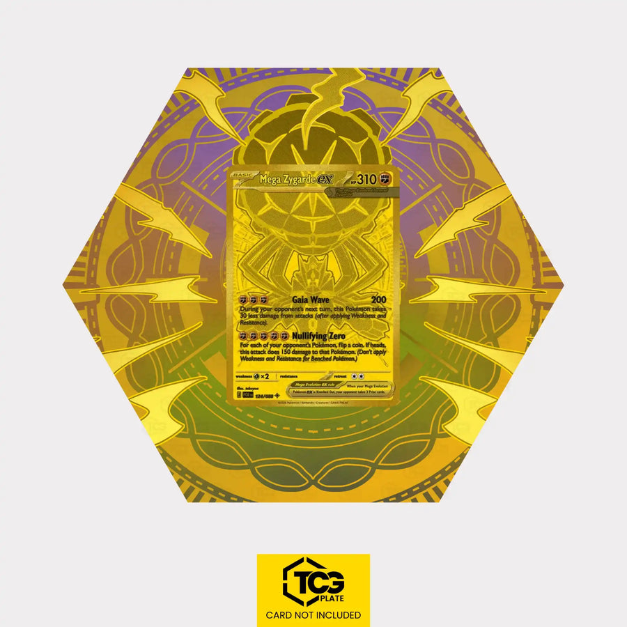 Mega Zygarde ex Pokémon TCG card in TCGplate Hex Shape Extended Art Display for collectors