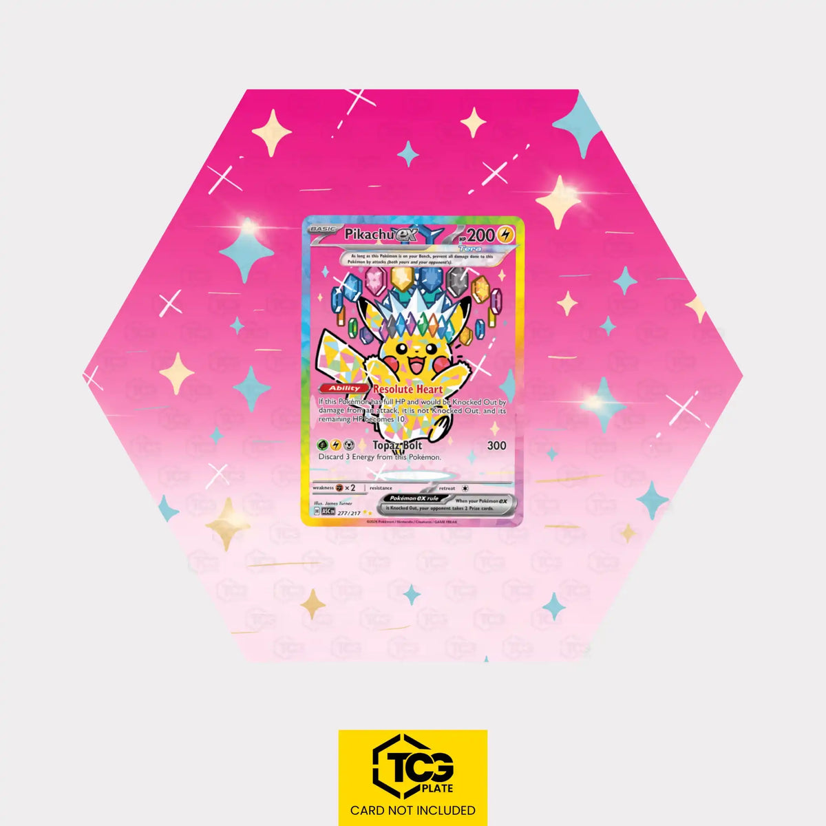 Pikachu ex Pokémon TCG card in TCGplate Extended Art Display for collectors to showcase cards.