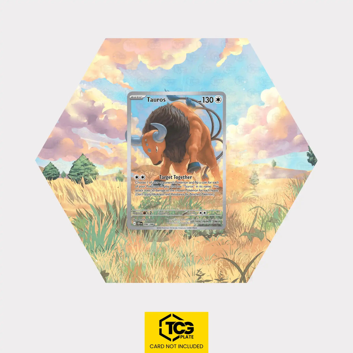 Tauros Pokémon TCG card in TCGplate Hex Shape Extended Art Display for collectors to showcase cards.