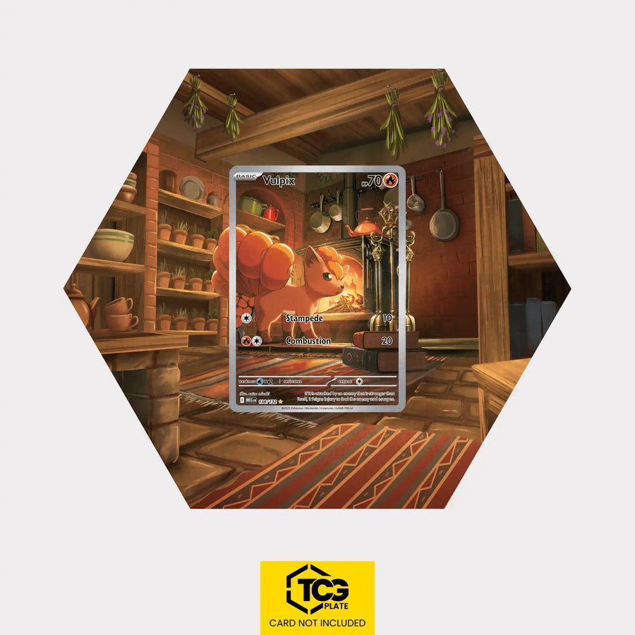 Vulpix Pokémon TCG card in TCGplate Hex Shape Extended Art Display for collector showcase